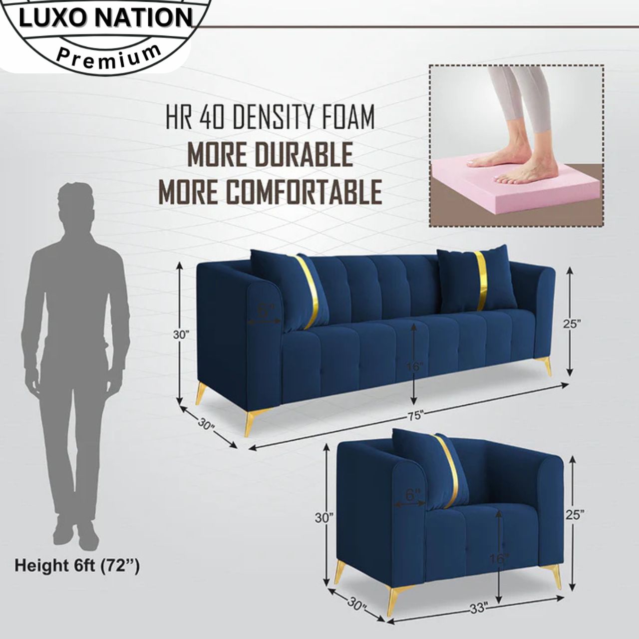 Luxo Nation Premium Luxury Sofa Set β & Modern Design for Living Room
